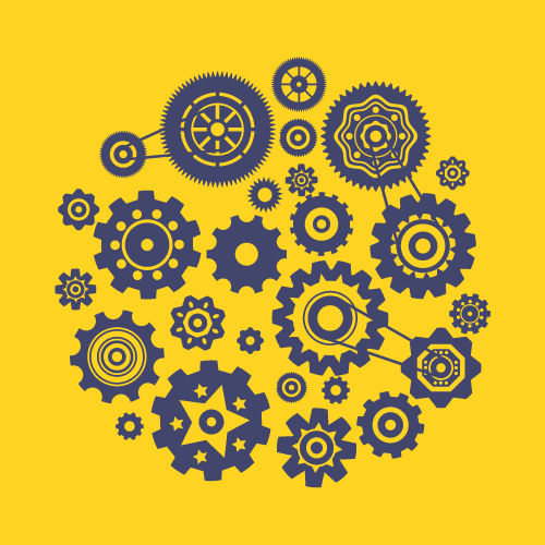 An icon showing interacting cogwheels